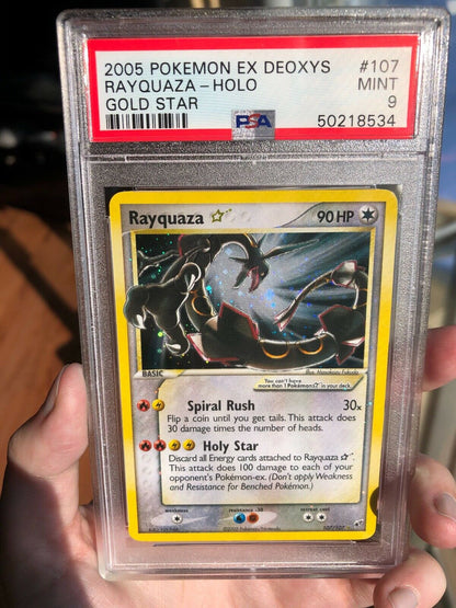 Pokemon Rayquaza Gold Star 107107 Card PSA9